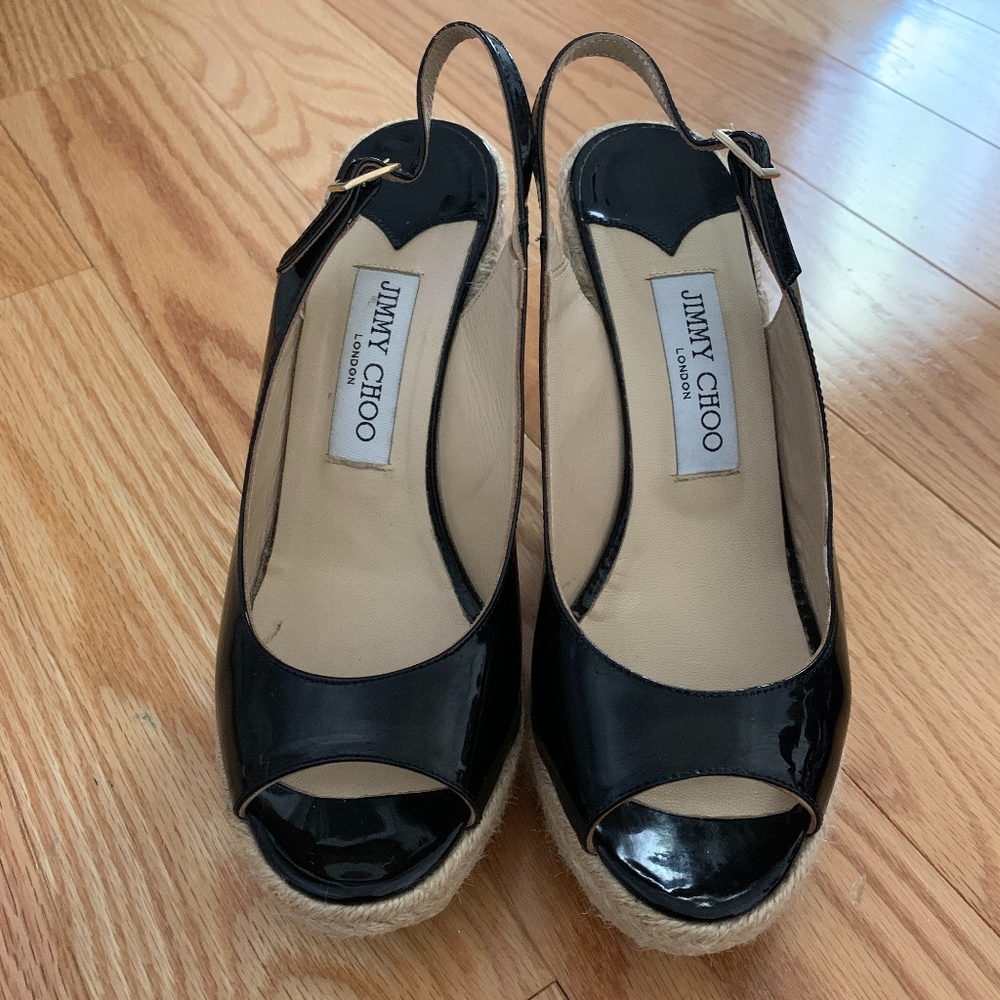 Jimmy Choo Black Platform Open-Toe Espadrilles